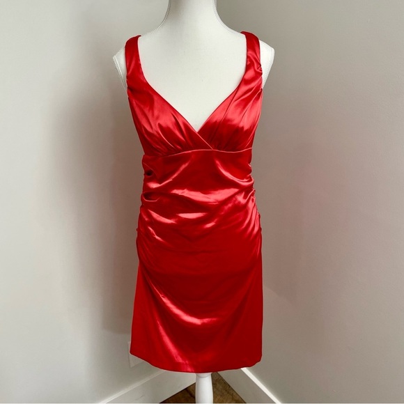 Vintage Y2K B. Smart Satin Ruched Babydoll Bodycon Mini Dress Red Size Medium - Picture 1 of 5